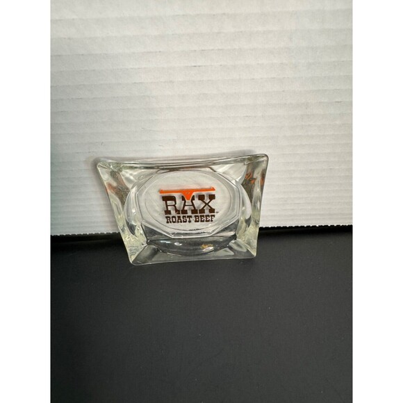 Vintage Ashtray Rax Roast Beef Restaurant Glass Longhorn Smoking Collectibles - Picture 1 of 5